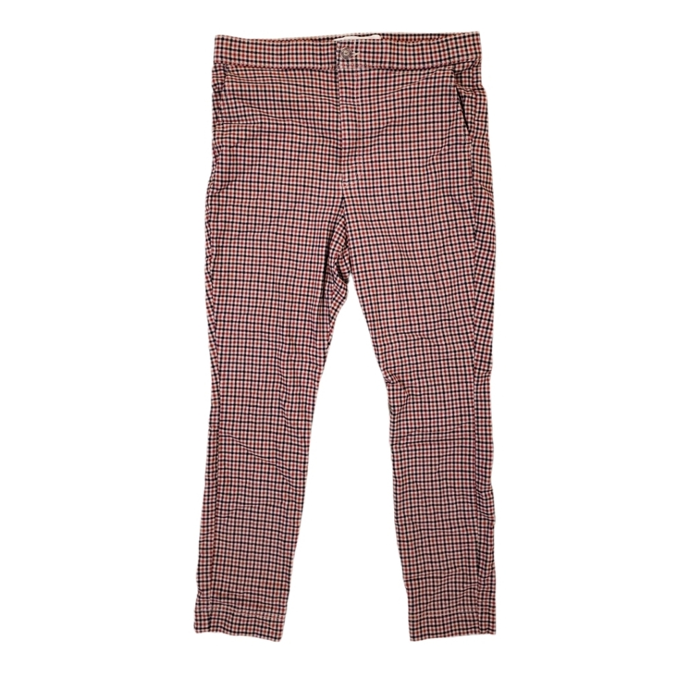 Hollister Women's High Rise Blue Red Checkered Gingham‎ Stretch Pants Size Large